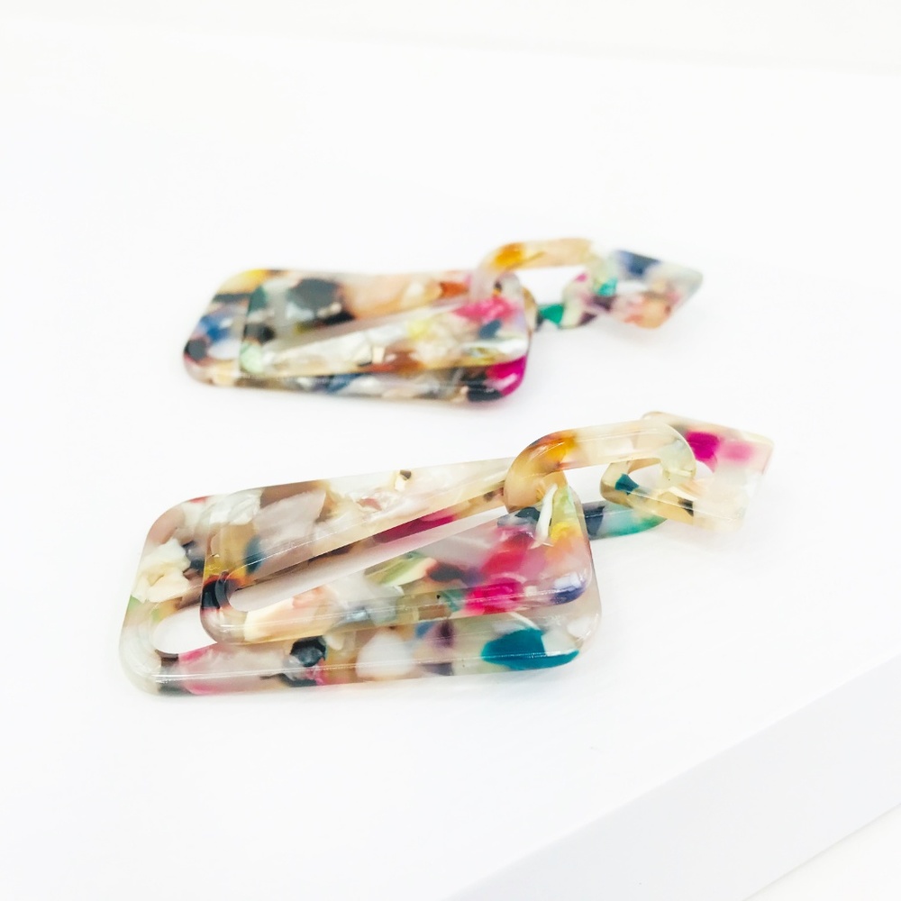 Double Rectangle Drop Earrings in Multicolor - Picture 6 of 8